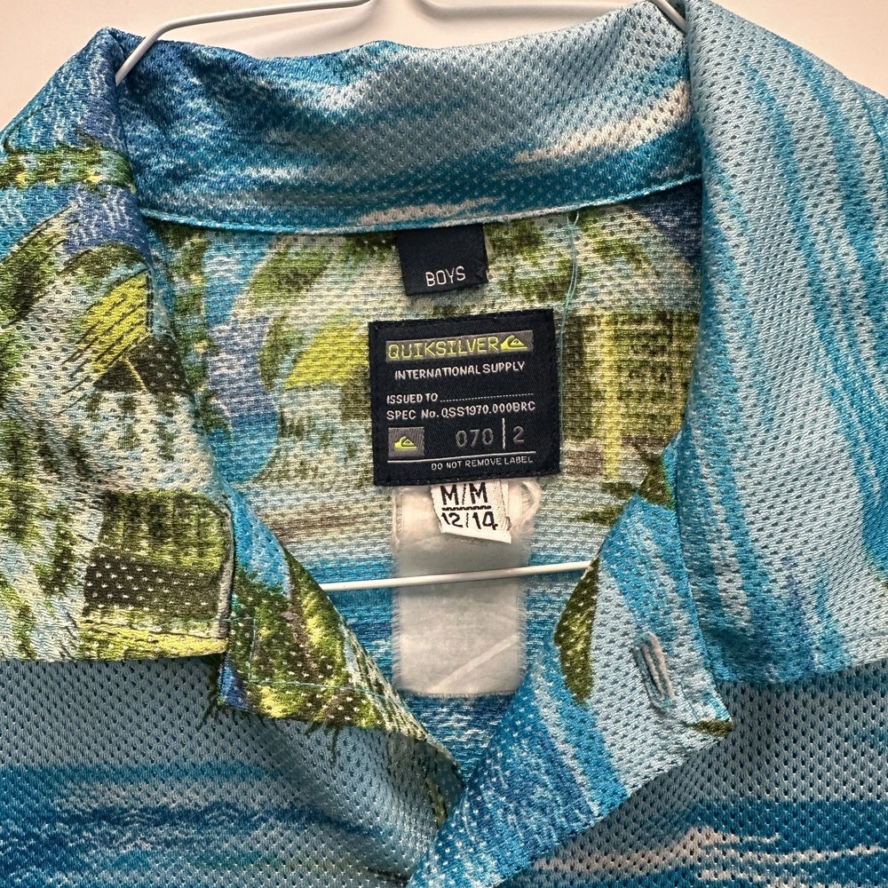 Quiksilver Boys Hawaiian Shirt Blue Island Print Mesh Surf Style Size M - Picture 3 of 6